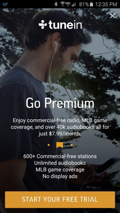 TuneIn App on an Android phone